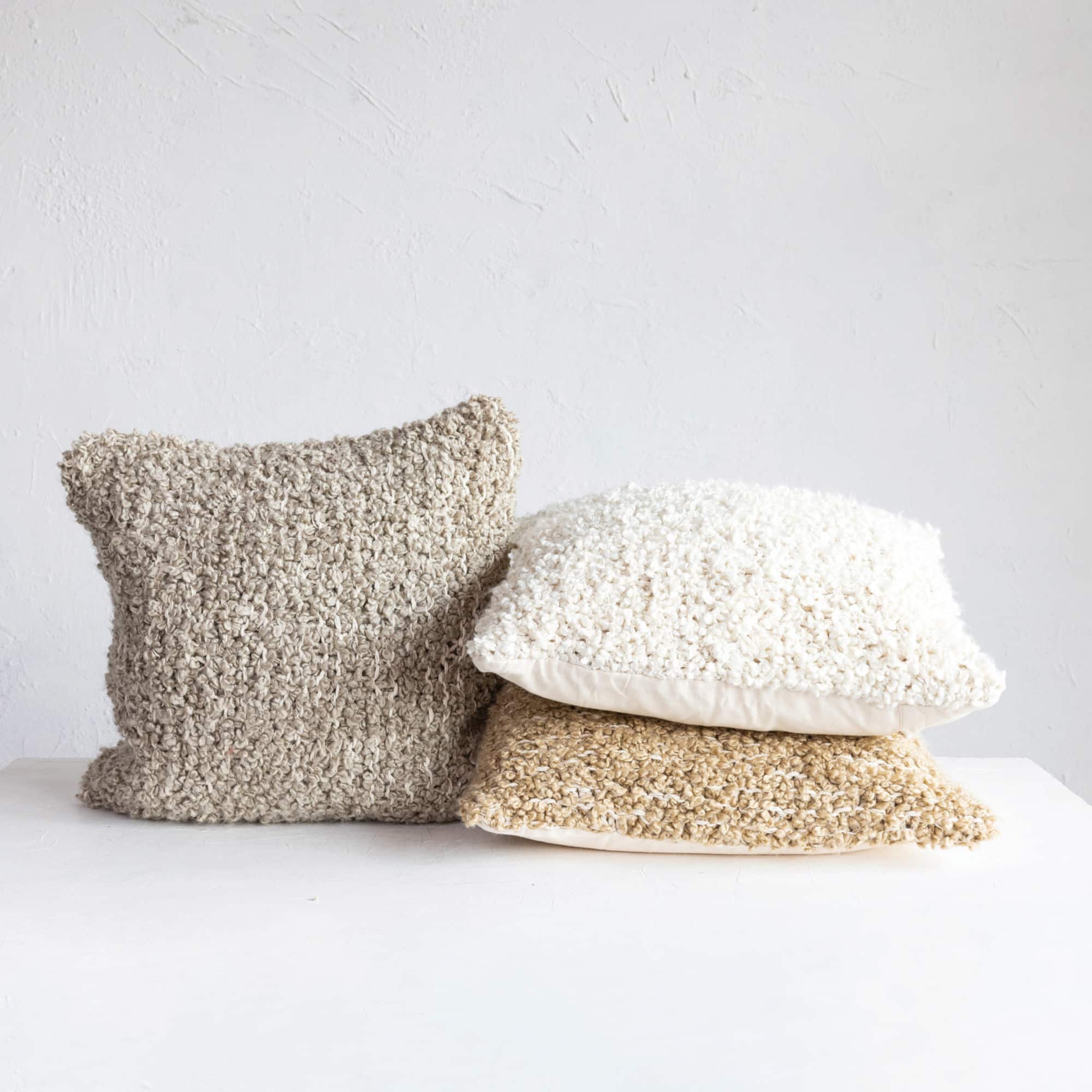 Hello Honey® 20" Brown Woven Cotton Blend Bouclé Pillow